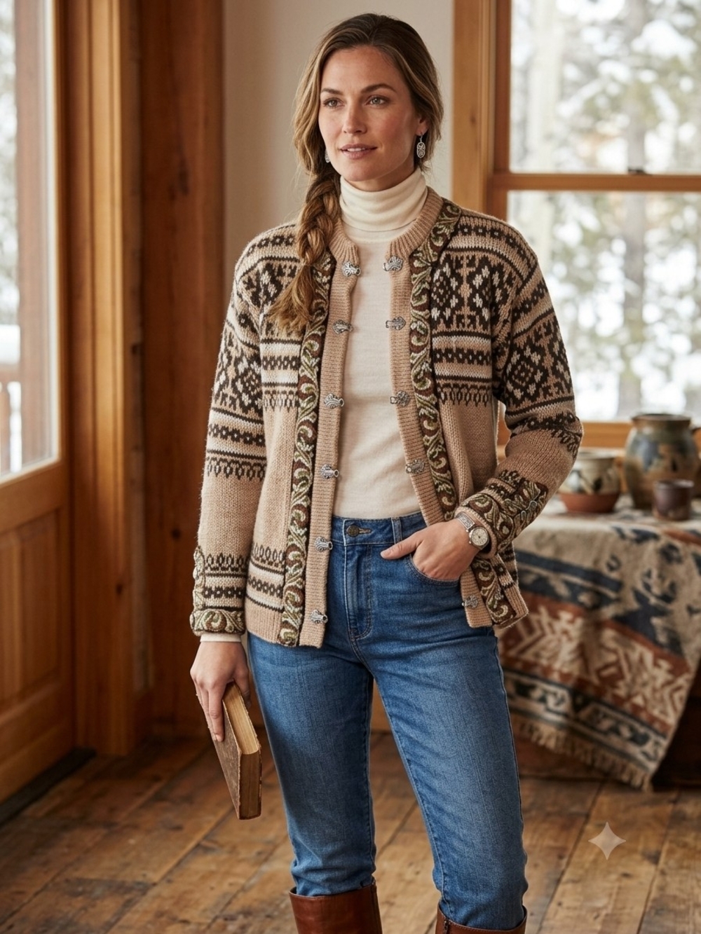VTG Nordstrikk Pure Virgin Wool Cardigan Sweater Metal Clasps Norway Sz S/M